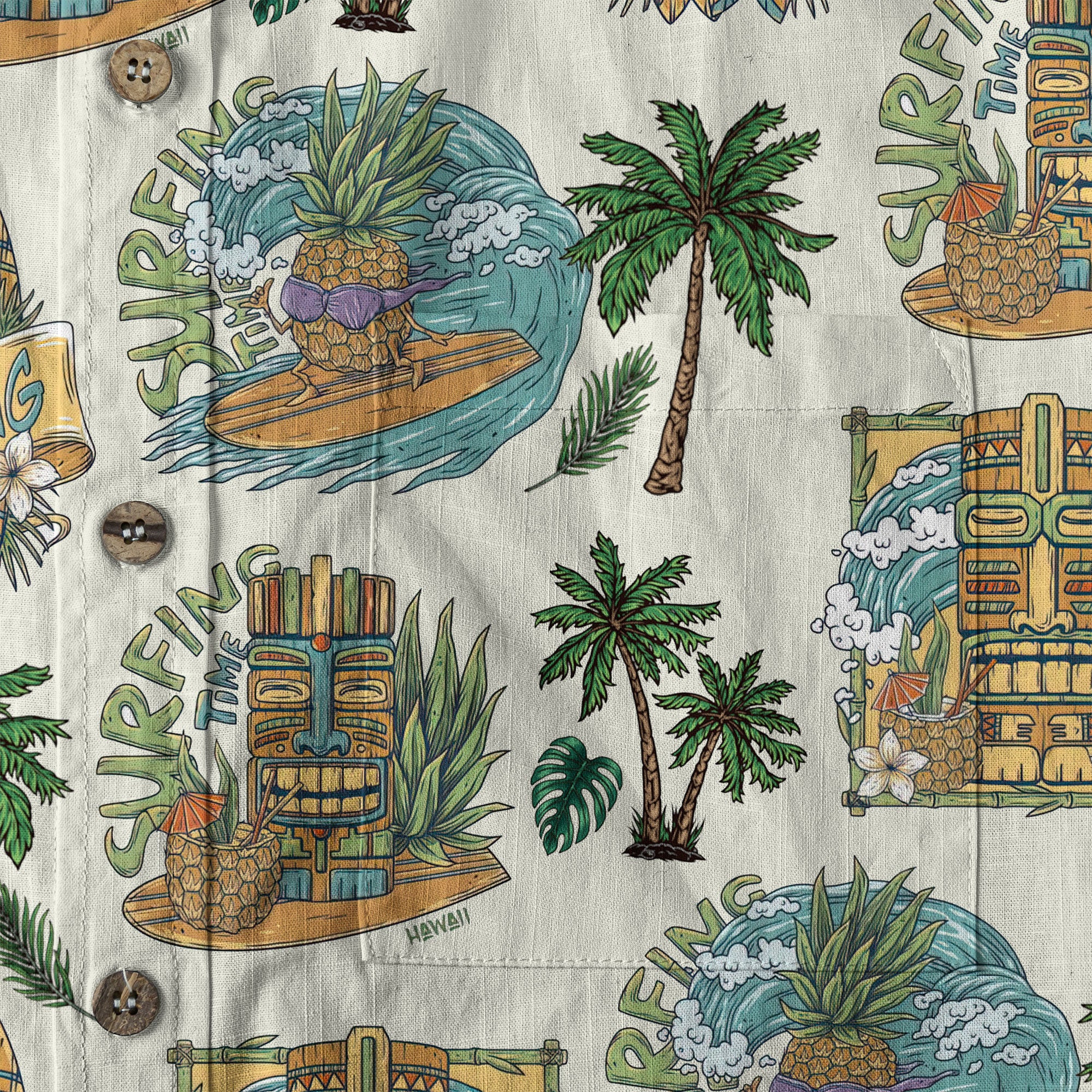 Tiki Mask Hawaii Shirt, Aloha Flowers Surfing Tiki Hawaii Shirt
