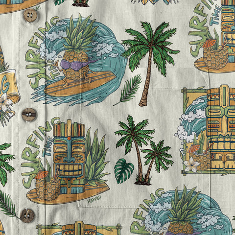 Tiki Mask Hawaii Shirt, Aloha Flowers Surfing Tiki Hawaii Shirt