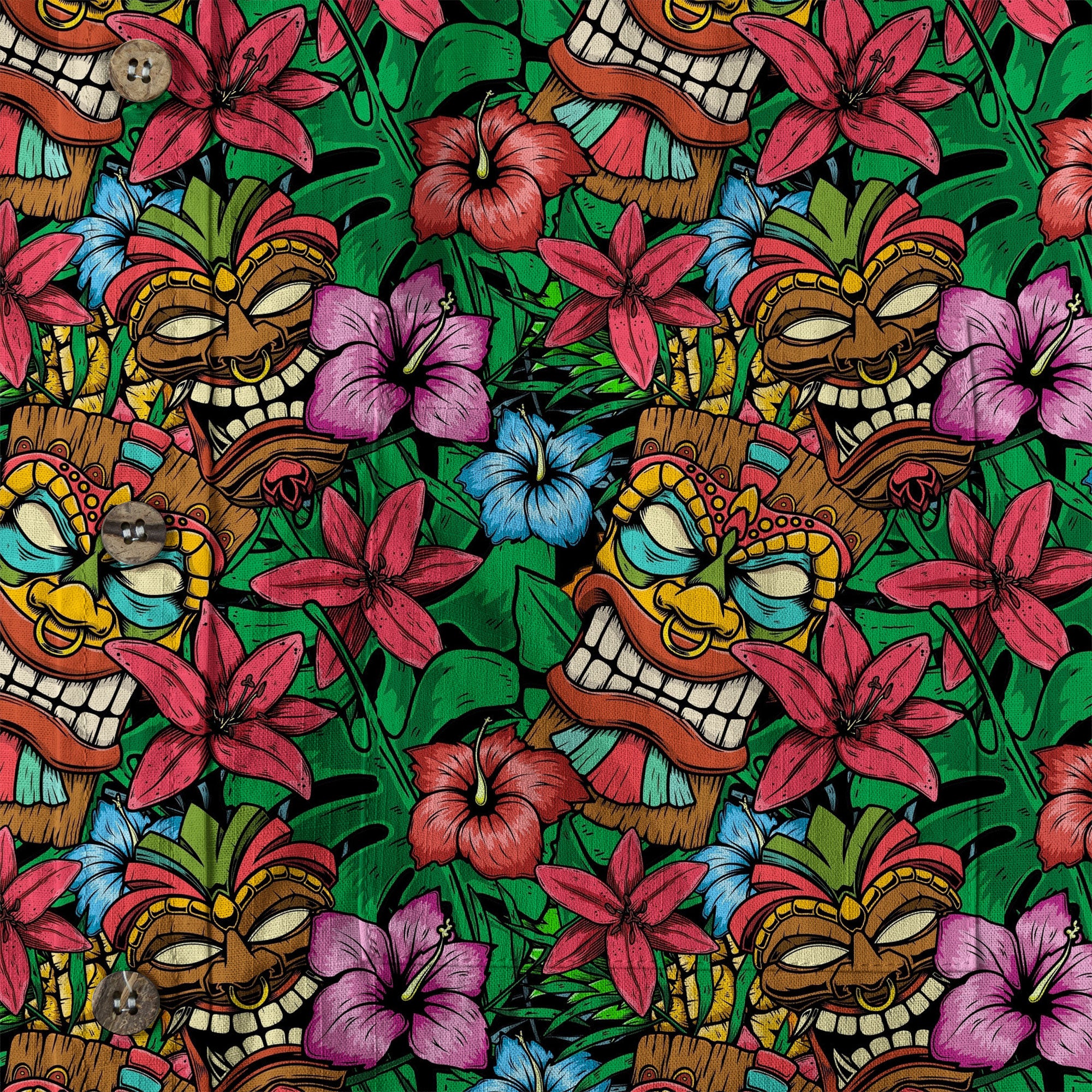 Tiki Hibiscus Flowers Hawaii Shirt