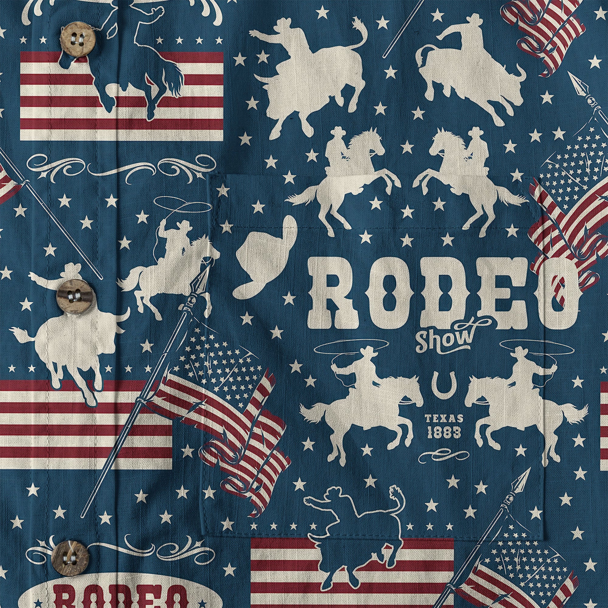 American Rodeo Hawaiian Shirt Colorful Cowboys Riding Patriotic Western Shirt 4th of July
