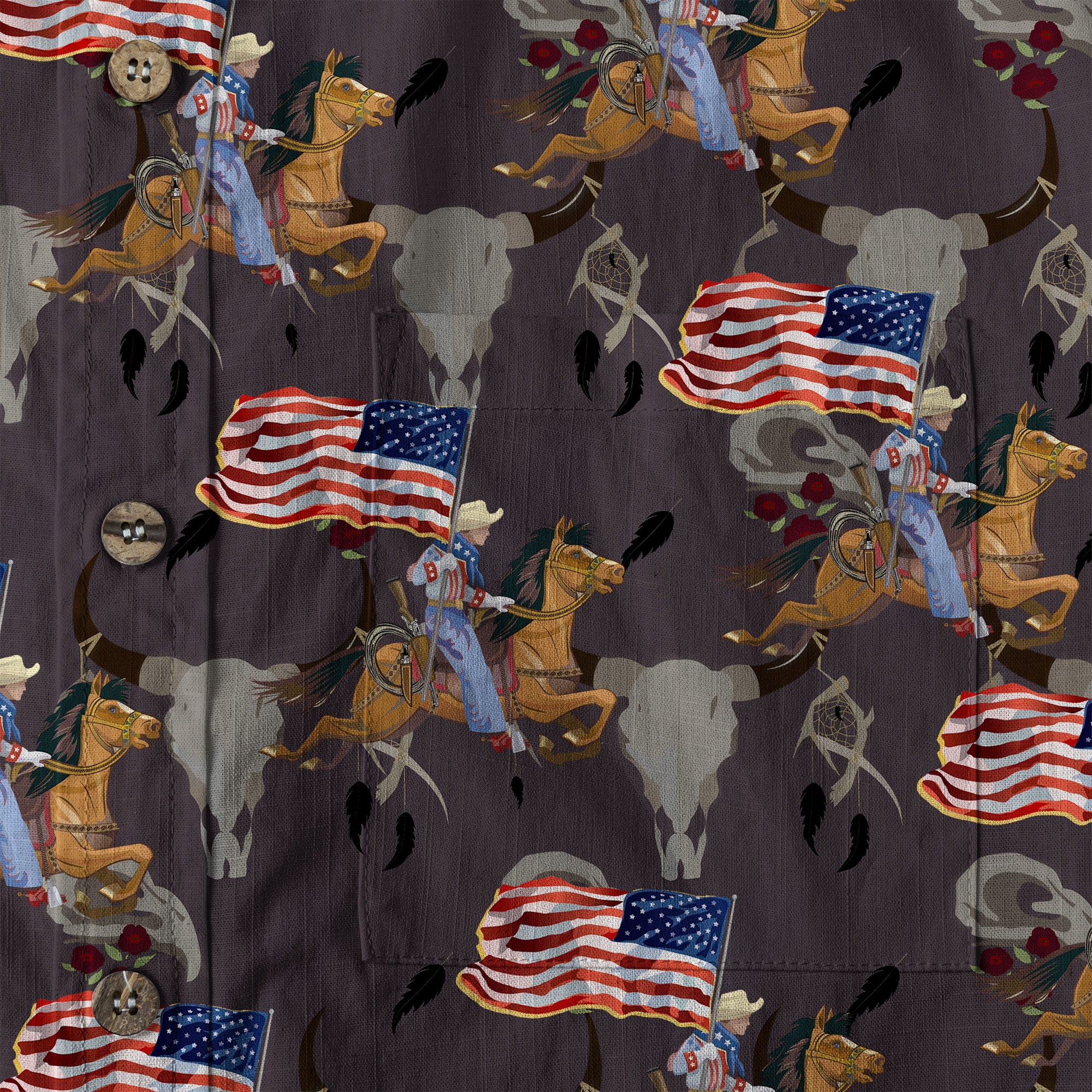 American Rodeo Hawaiian Shirt Colorful Cowboys Riding Patriotic Western Shirt 4th of July