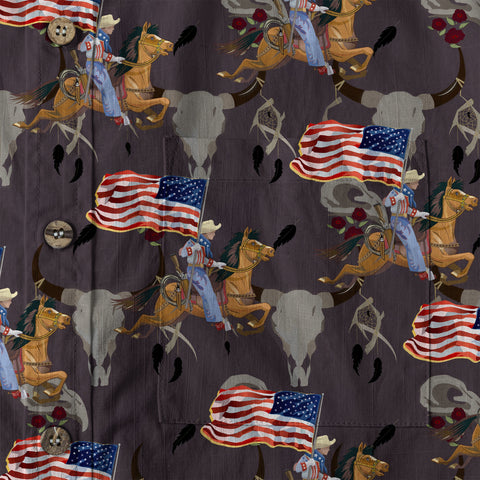 American Rodeo Hawaiian Shirt Colorful Cowboys Riding Patriotic Western Shirt 4th of July