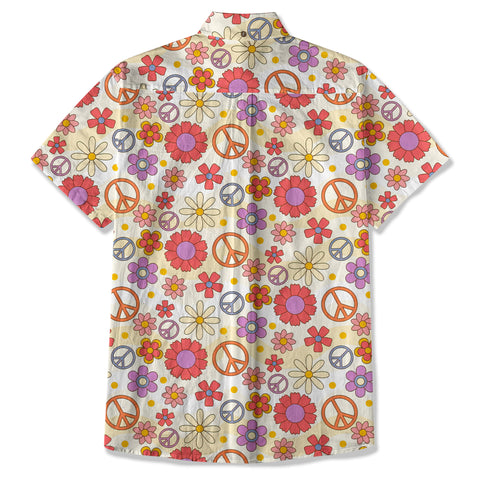 Hippie Groovy Flower Hawaii Shirt, Hippie Peace Love Hawaii Shirt