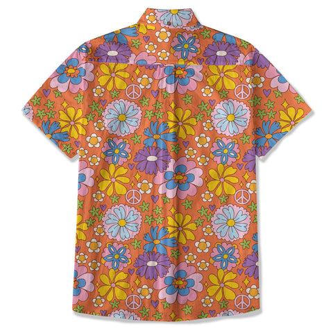 Hippie Groovy Flower Hawaii Shirt, Hippie Peace Love Hawaii Shirt