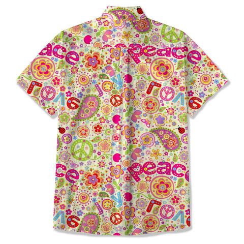 Hippie Groovy Flower Hawaii Shirt, Hippie Peace Love Hawaii Shirt