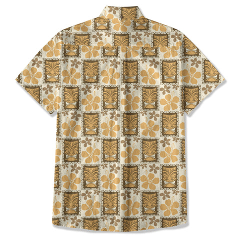 Tiki Mask Pattern Hawaiian Shirt, Tribal Tiki Hibiscus Pattern Hawaiian Shirt