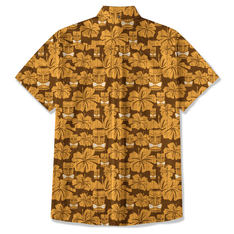 Tiki Mask Pattern Hawaiian Shirt, Tribal Tiki Hibiscus Pattern Hawaiian Shirt