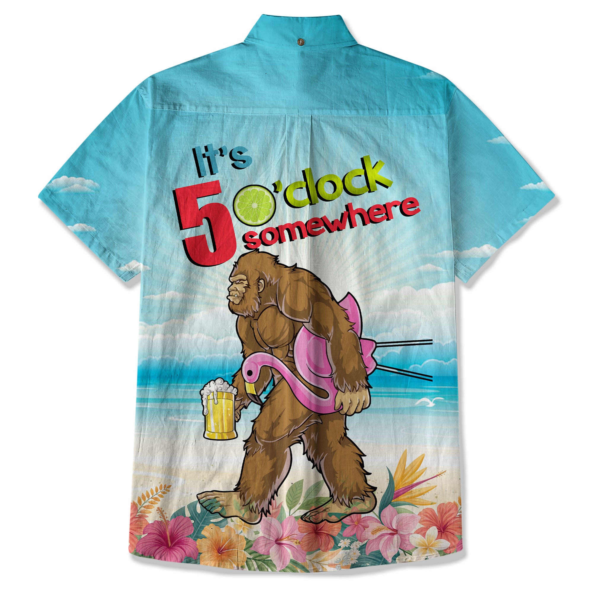 It's 5 O'clock Somewhere Bigfoot Hawaiian Shirt, Summer Vibes Bigfoot Beer Hawaii Shirt