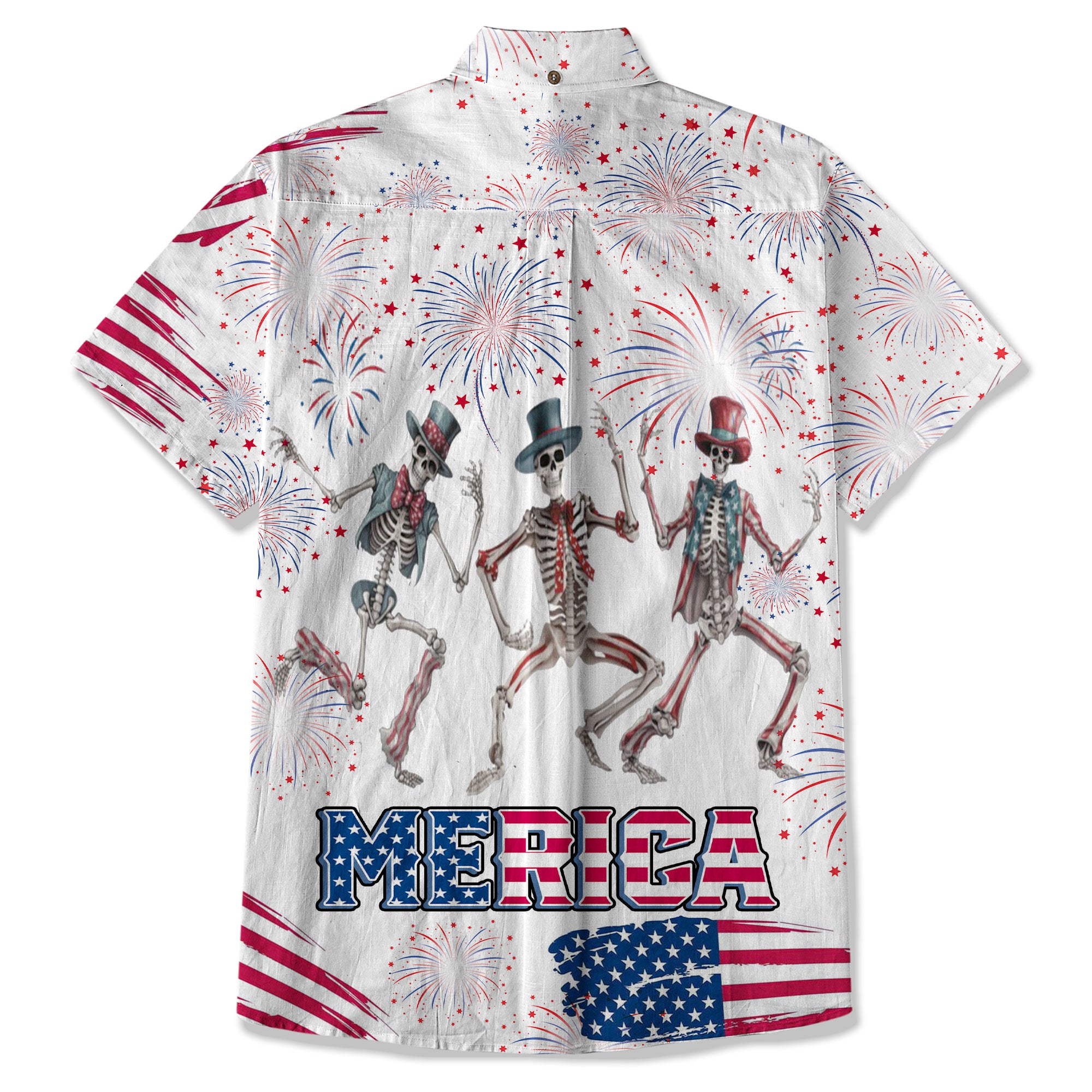 Dancing Skeleton American Flag July 4th Halloween Patriotic Hawaiian Shirt