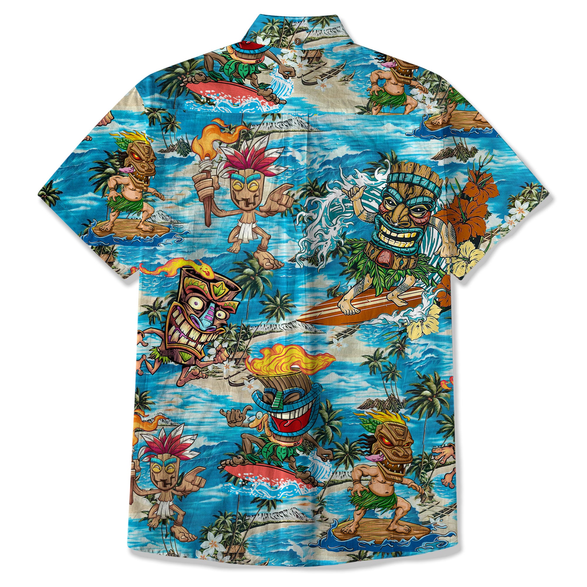Surfing Tiki Mask Hawaii Shirt, Tiki Aloha Pattern Hawaiian Shirt