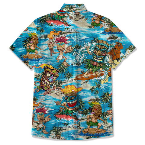 Surfing Tiki Mask Hawaii Shirt, Tiki Aloha Pattern Hawaiian Shirt