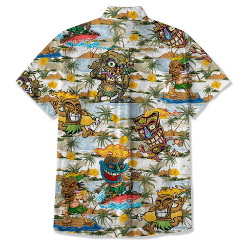Tiki Mask Hawaii Shirt, Surfing Tiki Pattern Hawaiian Shirt