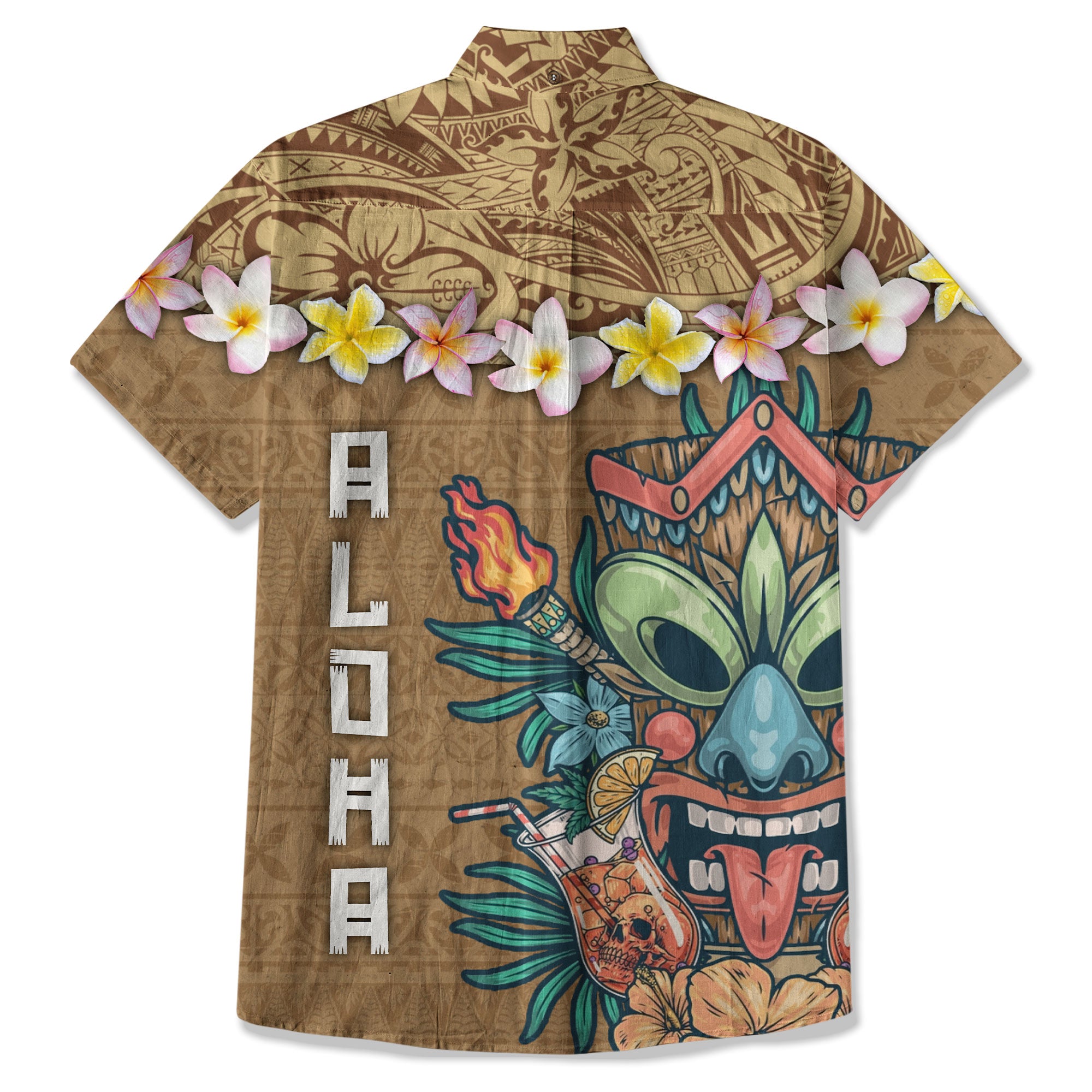 Hawaii Plumeria Lei Hawaiian Shirt, Tiki and Kakau Pattern