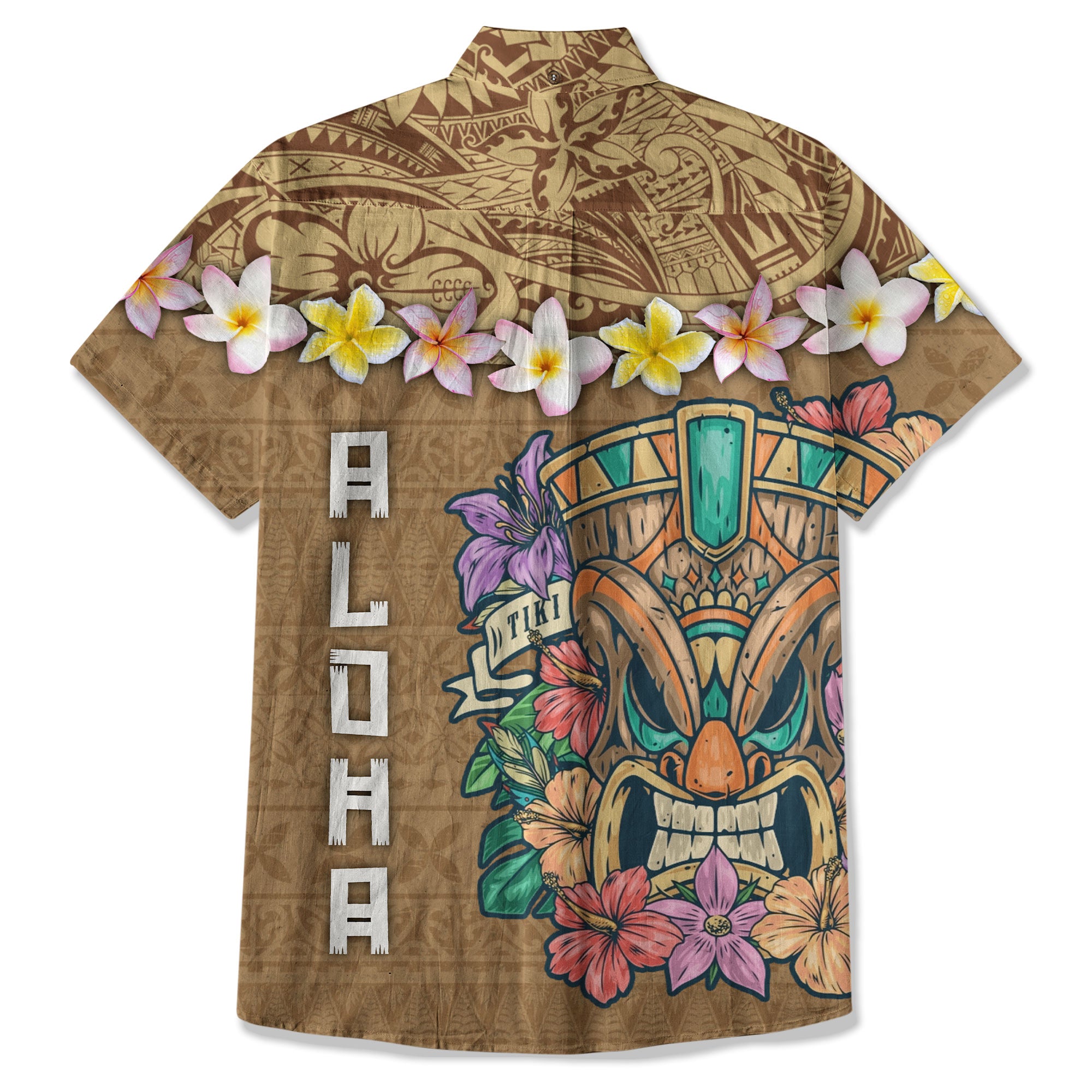 Hawaii Plumeria Lei Hawaiian Shirt, Tiki and Kakau Pattern