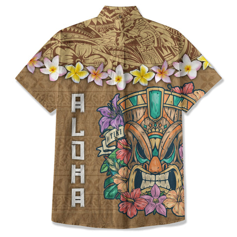 Hawaii Plumeria Lei Hawaiian Shirt, Tiki and Kakau Pattern
