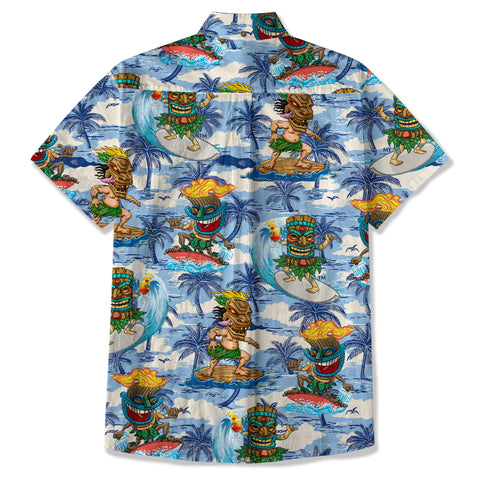 3D Tiki Tiki Surfing Hawaii Shirt, Hibiscus Flowers Hawaii Shirt