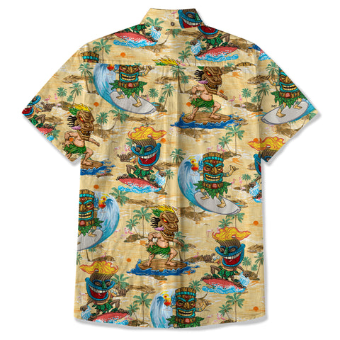 3D Tiki Tiki Surfing Hawaii Shirt, Hibiscus Flowers Hawaii Shirt