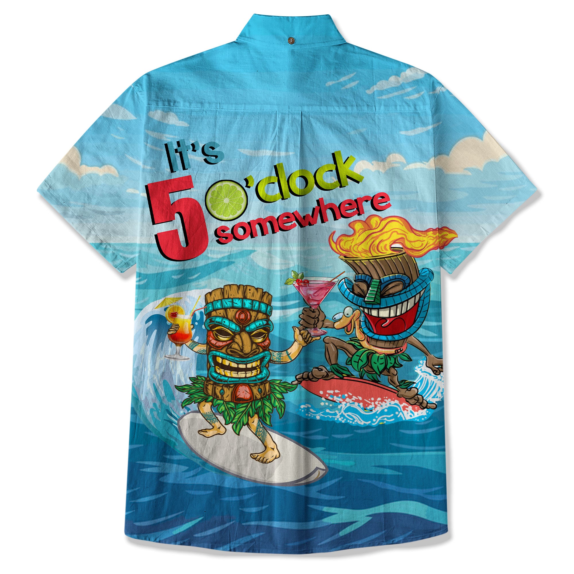 It's 5 O'clock Somewhere Tiki Hawaii Shirt, 3D Tiki Surfing Summer Vibes Hawaii Shirt