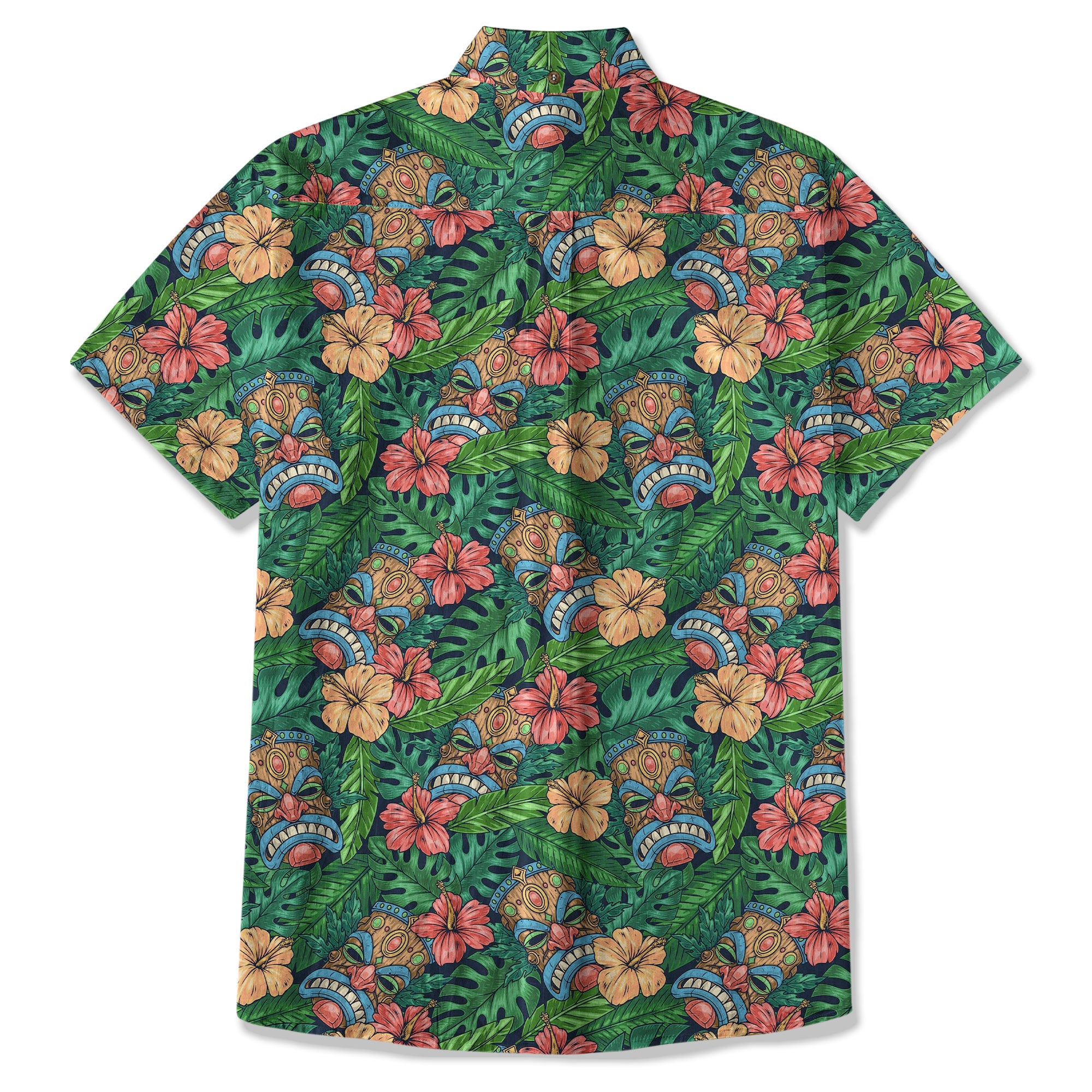 Tribal Tiki Hawaiian Shirt, Tiki Hibuscus Flowers Aloha Hawaii Shirt