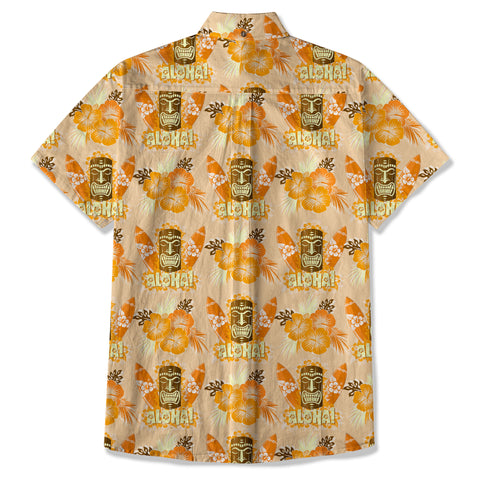 Tribal Tiki Hawaiian Shirt, Tiki Hibuscus Flowers Aloha Hawaii Shirt