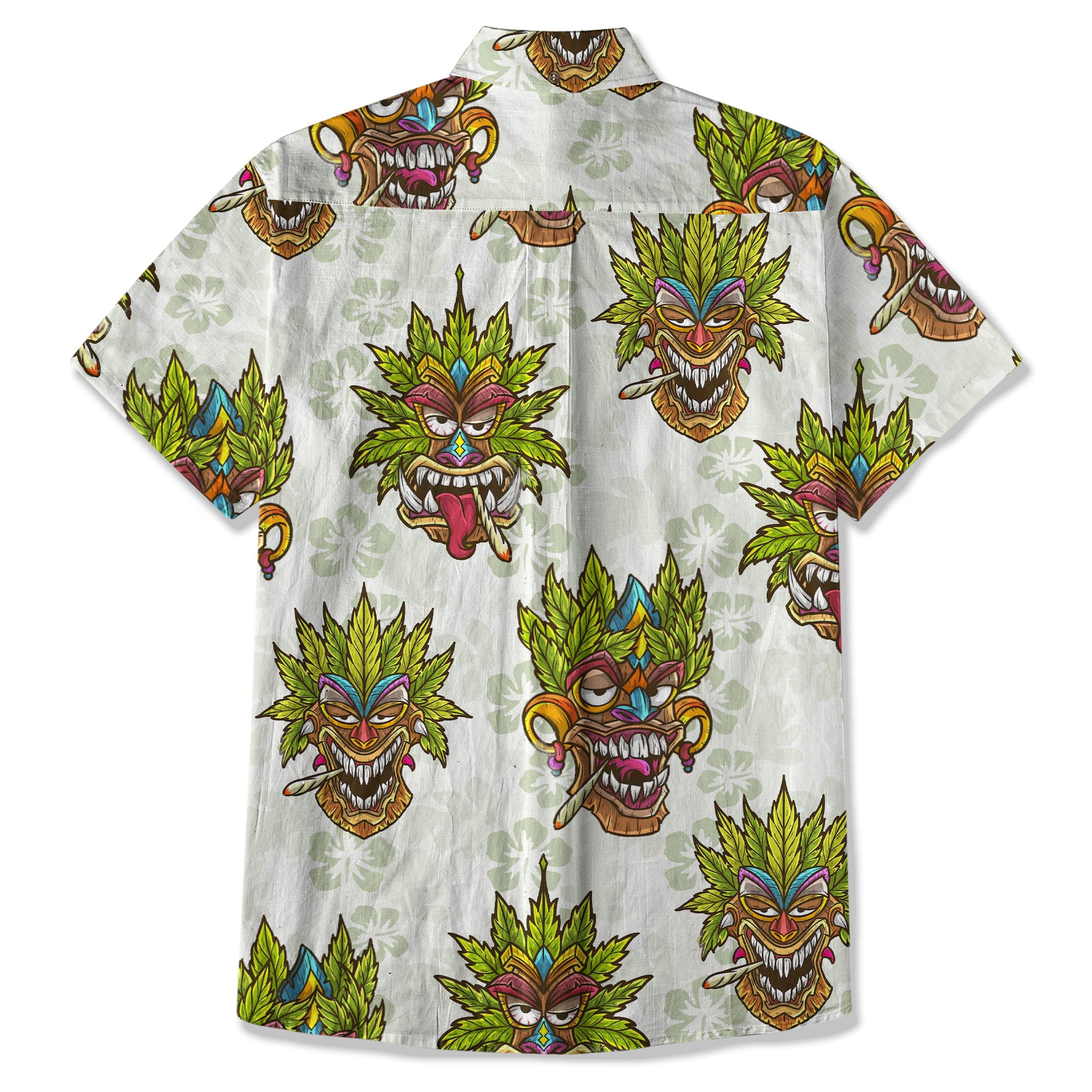 Tiki Mask Cannabis Smoking Hawaii Shirt, Hibiscus Flowers Smoking Tiki Hawaii Shirt