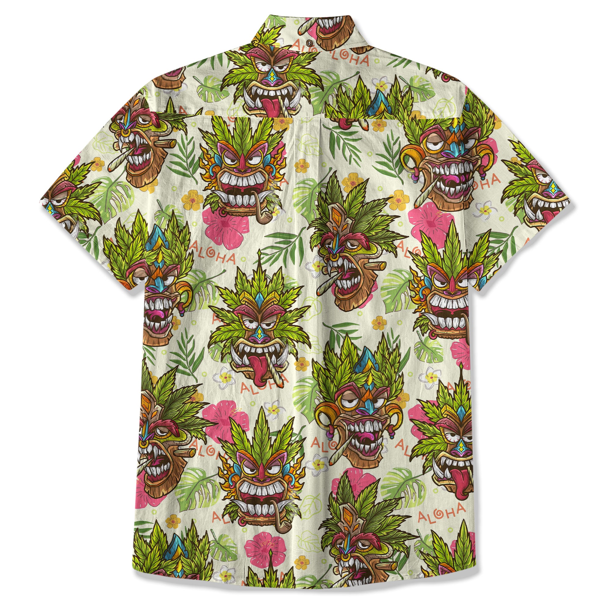 Tiki Mask Cannabis Smoking Hawaii Shirt, Hibiscus Flowers Smoking Tiki Hawaii Shirt