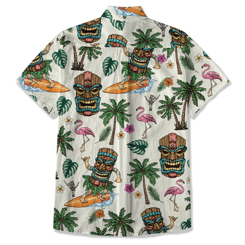 Tiki Mask Hawaii Shirt, Aloha Flowers Surfing Tiki Hawaii Shirt