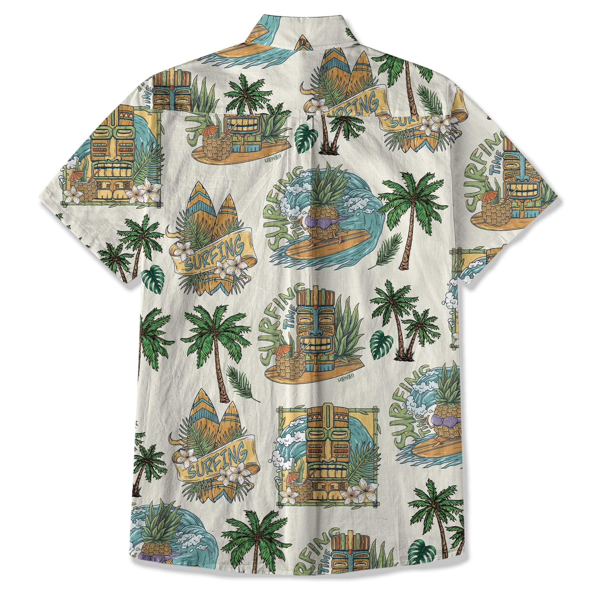 Tiki Mask Hawaii Shirt, Aloha Flowers Surfing Tiki Hawaii Shirt