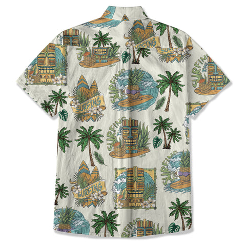 Tiki Mask Hawaii Shirt, Aloha Flowers Surfing Tiki Hawaii Shirt