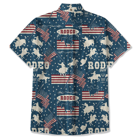 American Rodeo Hawaiian Shirt Colorful Cowboys Riding Patriotic Western Shirt 4th of July