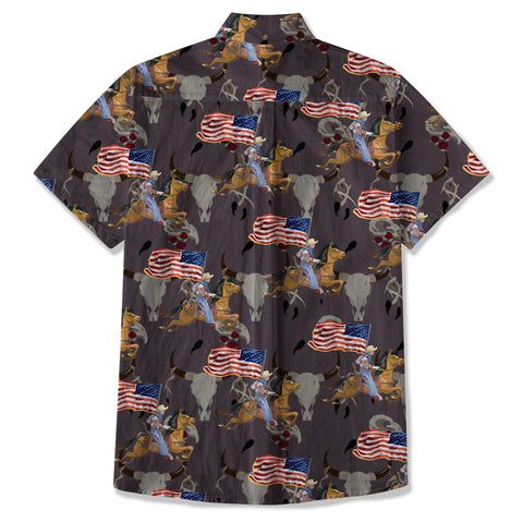 American Rodeo Hawaiian Shirt Colorful Cowboys Riding Patriotic Western Shirt 4th of July