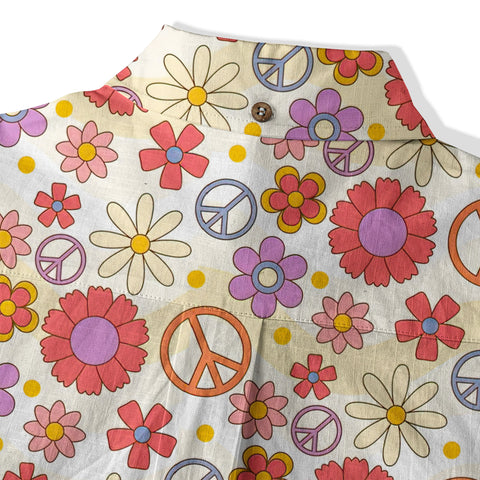 Hippie Groovy Flower Hawaii Shirt, Hippie Peace Love Hawaii Shirt