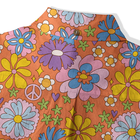 Hippie Groovy Flower Hawaii Shirt, Hippie Peace Love Hawaii Shirt