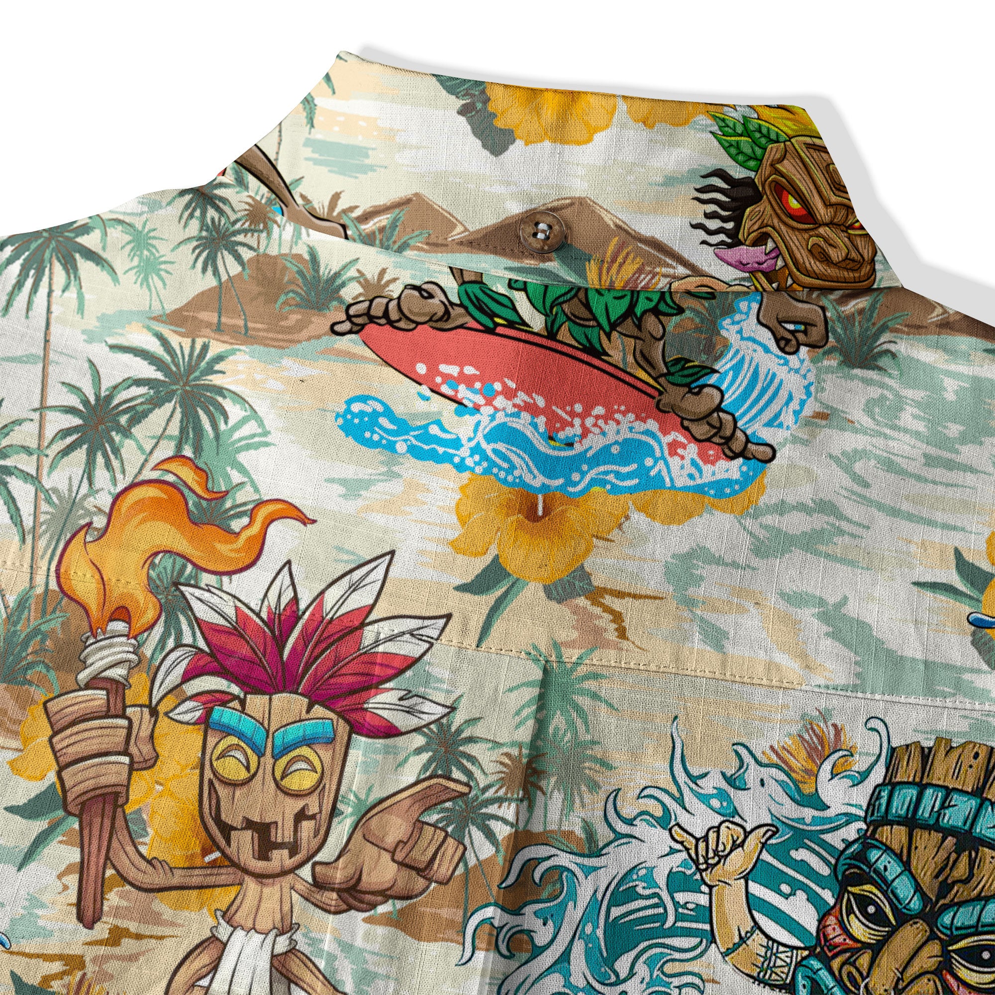 Tiki Mask Hawaiian Shirt for Men, Polynesian Hawaiian Button Down Aloha Shirt