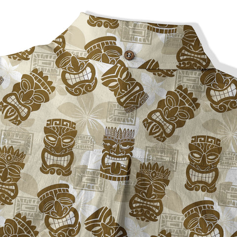 Colorful Tiki Hawaiian Shirt, Tribal Tiki Hibiscus Hawaiian Shirt