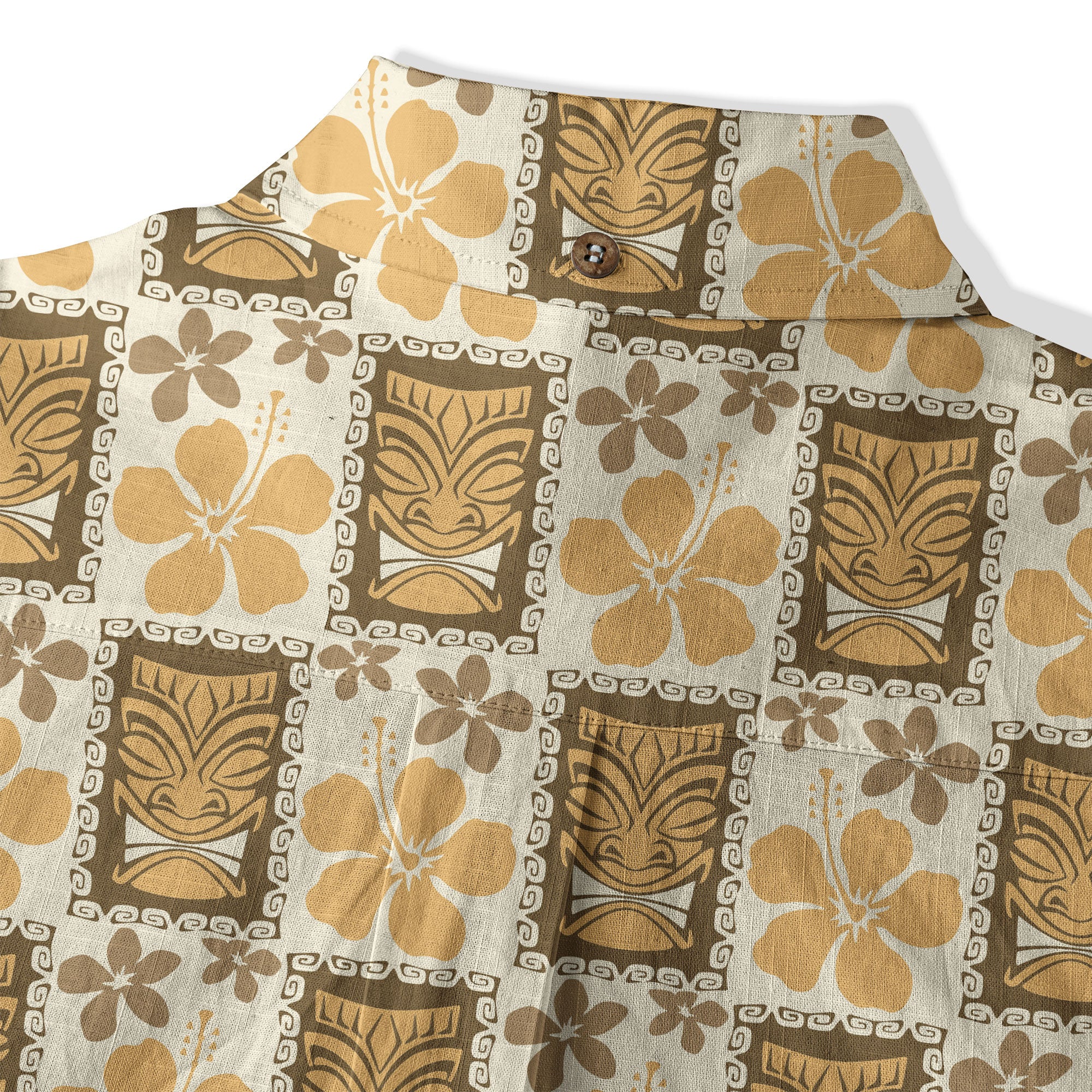 Tiki Mask Pattern Hawaiian Shirt, Tribal Tiki Hibiscus Pattern Hawaiian Shirt