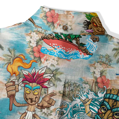 Surfing Tiki Mask Hawaii Shirt, Tiki Aloha Tiki Mask Pattern Hawaiian Shirt