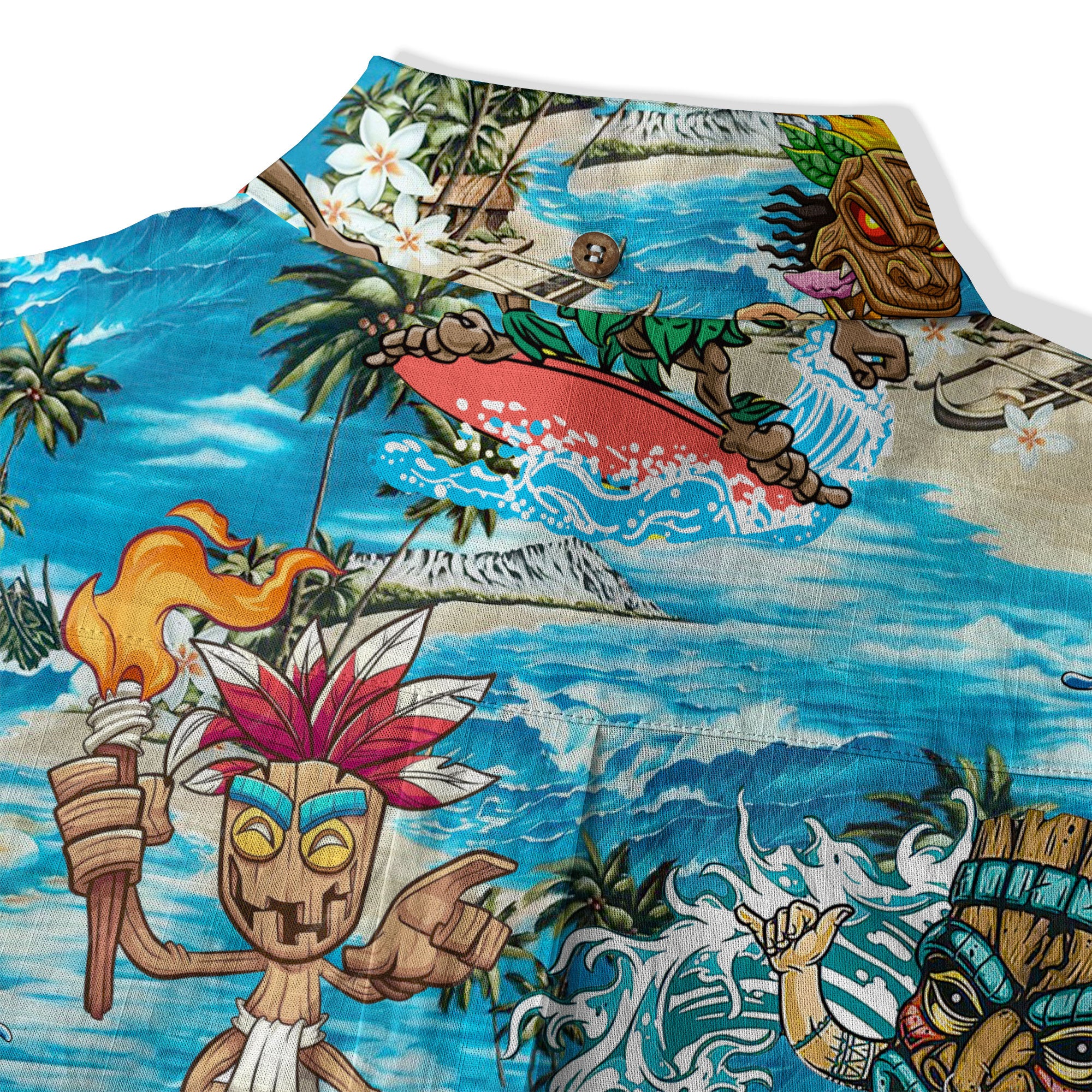 Surfing Tiki Mask Hawaii Shirt, Tiki Aloha Pattern Hawaiian Shirt