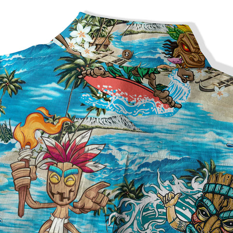 Surfing Tiki Mask Hawaii Shirt, Tiki Aloha Pattern Hawaiian Shirt