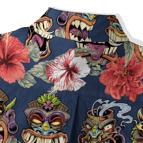 Hawaii Plumeria Lei Hawaiian Shirt, Tiki and Kakau Pattern