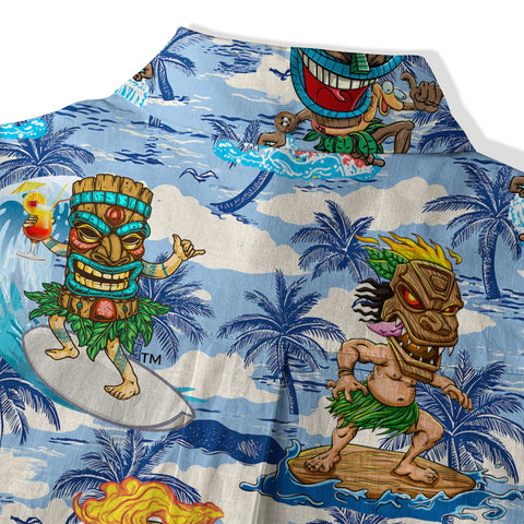 3D Tiki Tiki Surfing Hawaii Shirt, Hibiscus Flowers Hawaii Shirt
