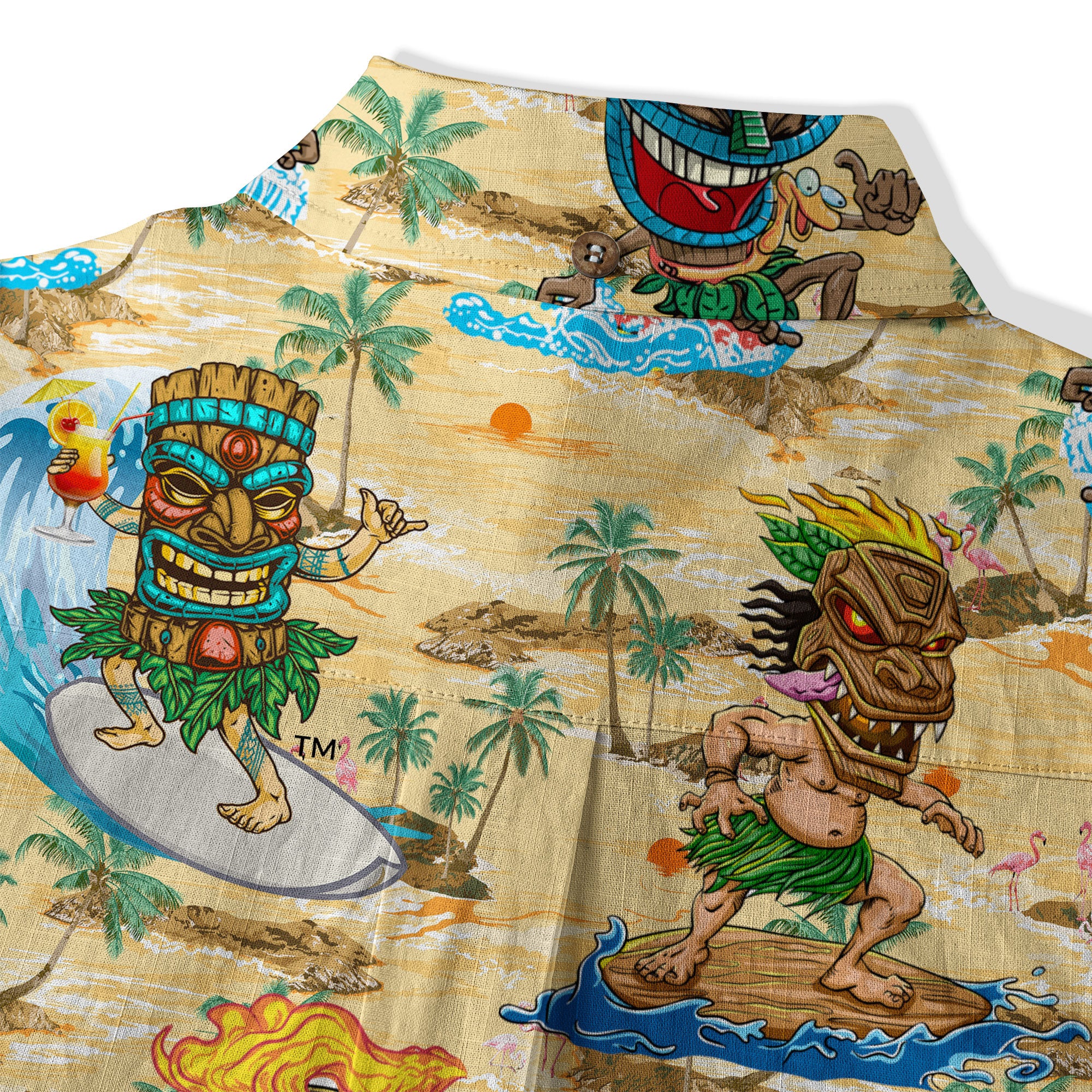 3D Tiki Tiki Surfing Hawaii Shirt, Hibiscus Flowers Hawaii Shirt