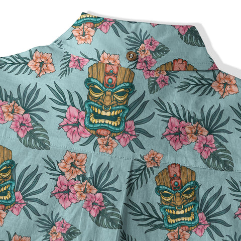 Polynesian Tiki Mask And Hibiscus Flowers Hawaiian Shirt