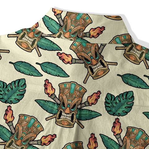 Tribal Tiki Hawaiian Shirt, Tiki Flowers Aloha Hawaii Shirt