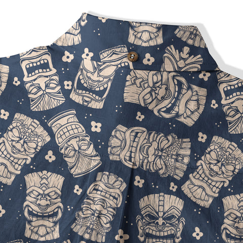 Tribal Tiki Hawaiian Shirt, Tiki Flowers Aloha Hawaii Shirt