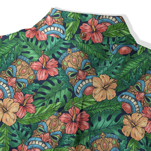 Tribal Tiki Hawaiian Shirt, Tiki Hibuscus Flowers Aloha Hawaii Shirt