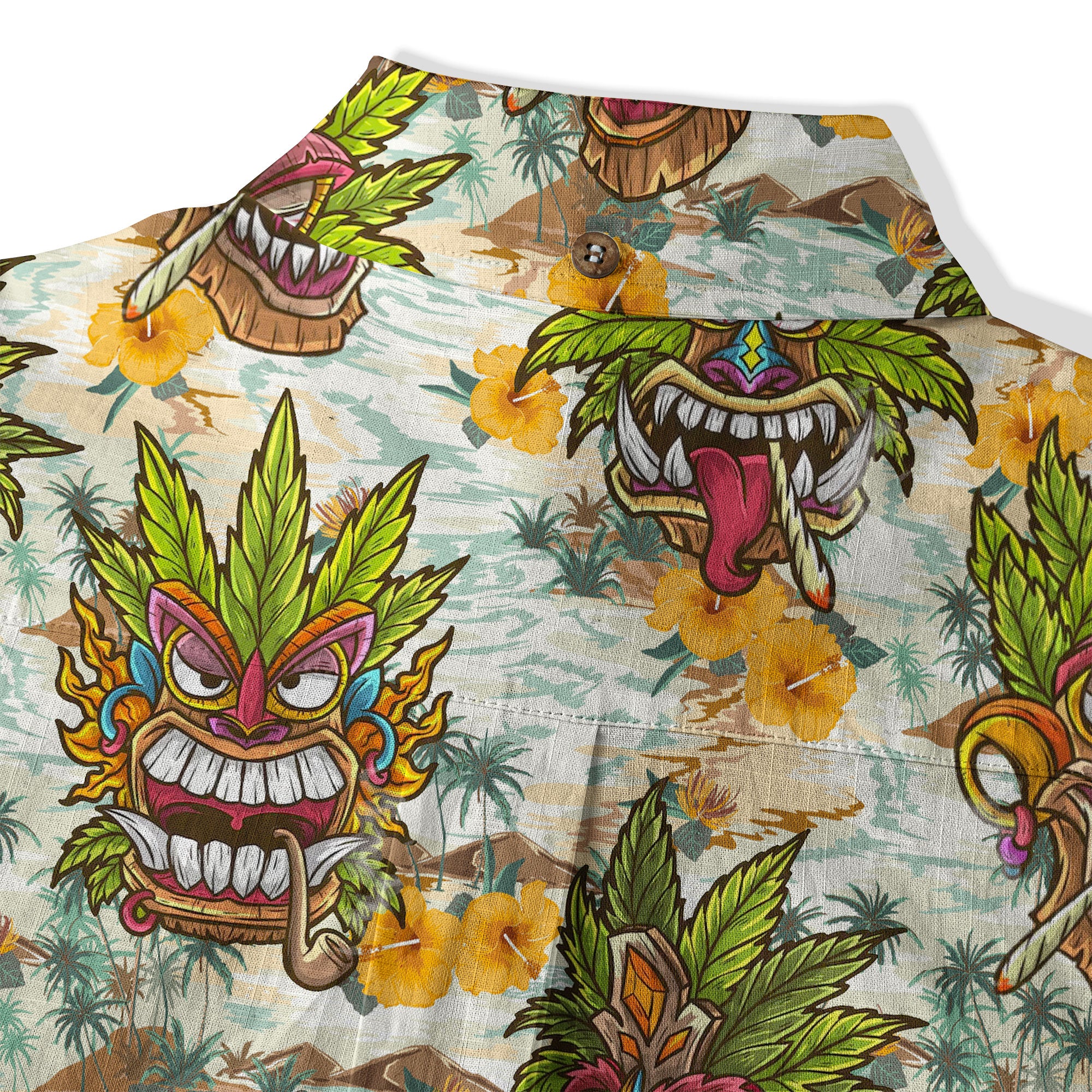 Tiki Mask Cannabis Smoking Hawaii Shirt, Hibiscus Flowers Smoking Tiki Hawaii Shirt