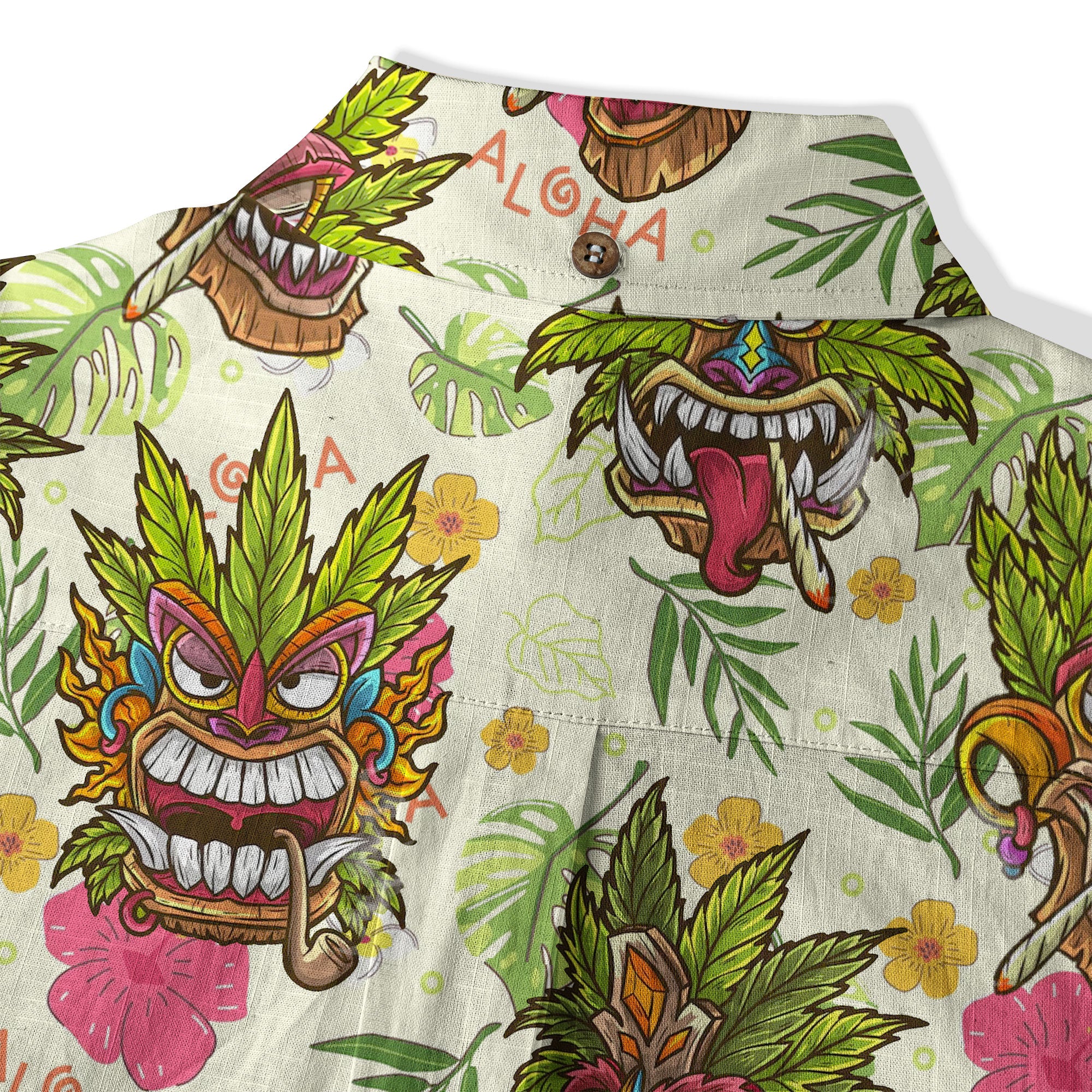 Tiki Mask Cannabis Smoking Hawaii Shirt, Hibiscus Flowers Smoking Tiki Hawaii Shirt