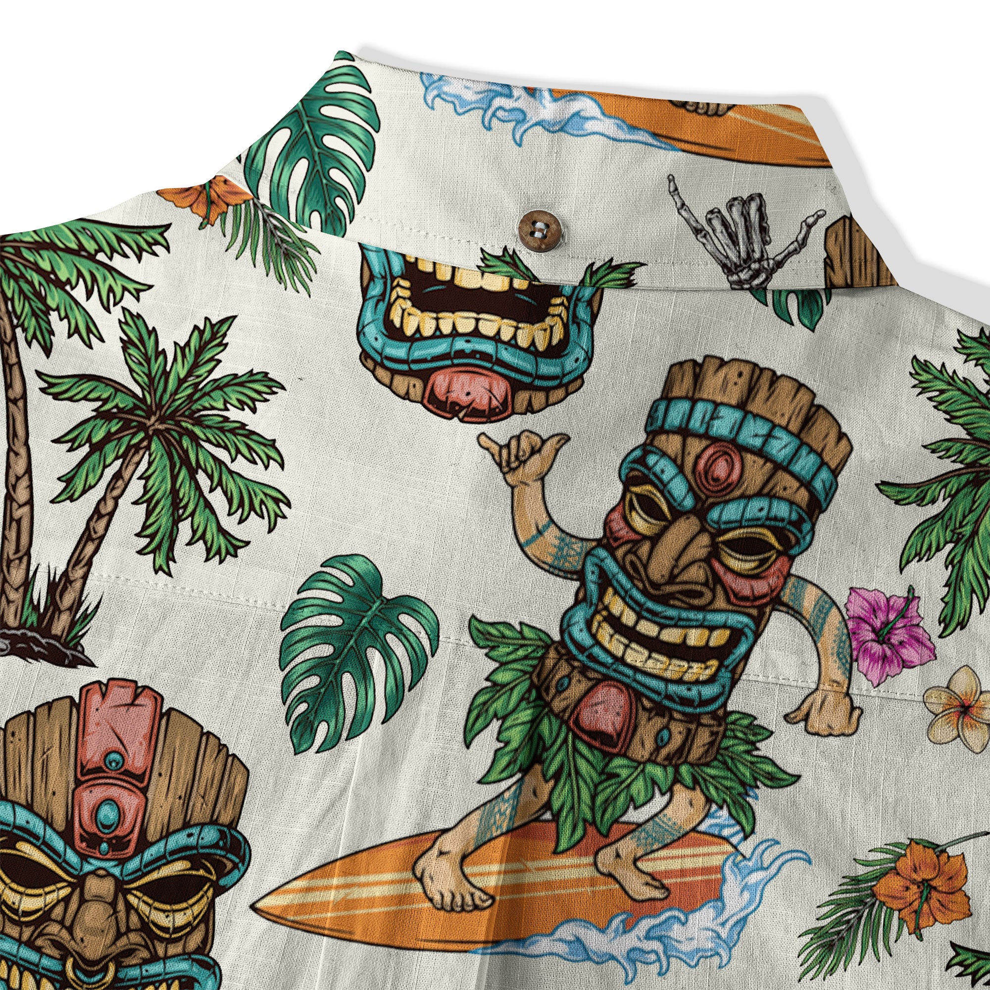 Tiki Mask Hawaii Shirt, Aloha Flowers Surfing Tiki Hawaii Shirt