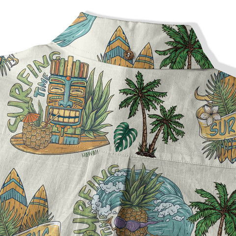 Tiki Mask Hawaii Shirt, Aloha Flowers Surfing Tiki Hawaii Shirt